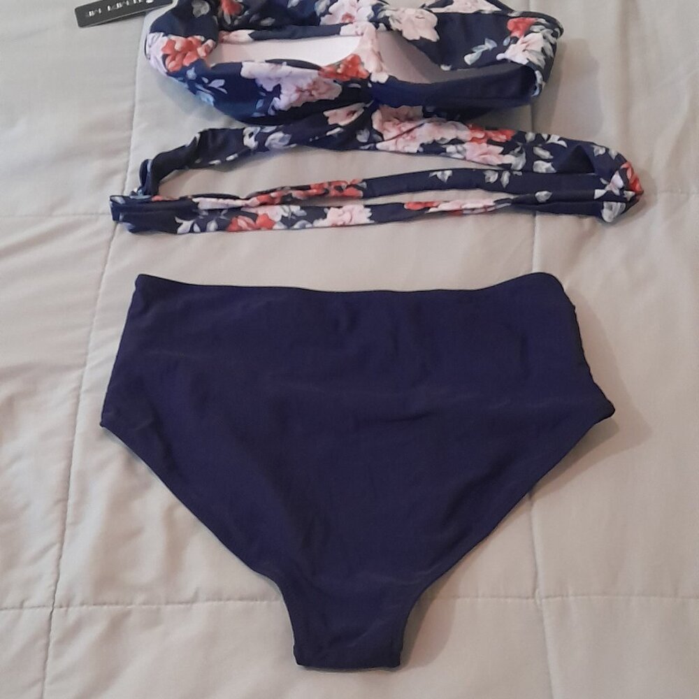 Tempt Me Womens Two-Piece Bikini High Waist Blue L - Picture 3 of 5